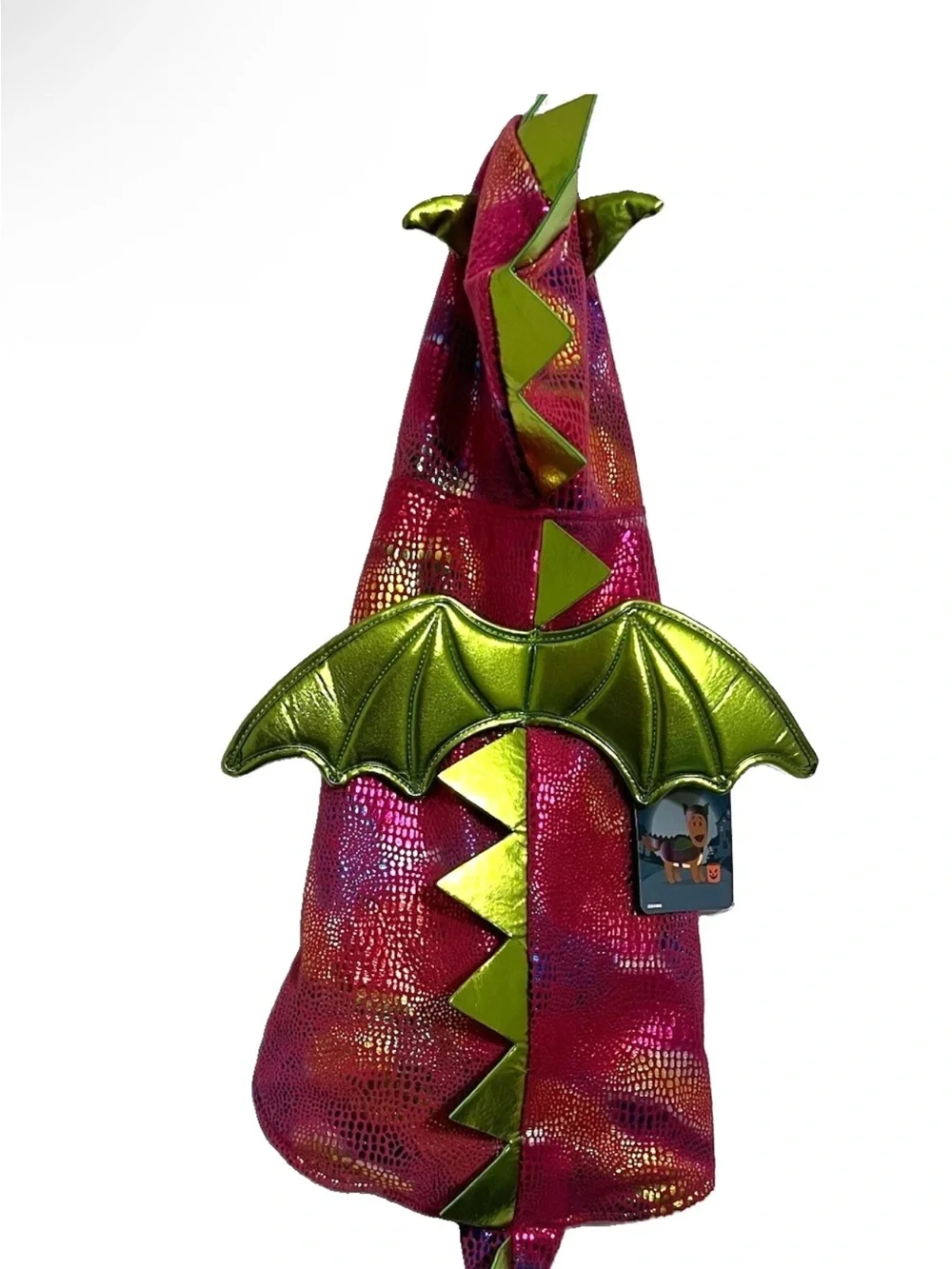 Red Dragon Pet Costume with Wings & Dorsal Spikes Metallic & Iridescent